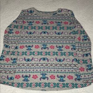 Disney Gray Long-Sleeve Tee with Blue Stitch and Pink Accents